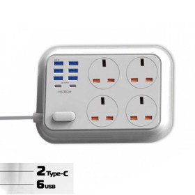 Universal Power Socket With - Six Usb Port And Two Type-C - Four Socket